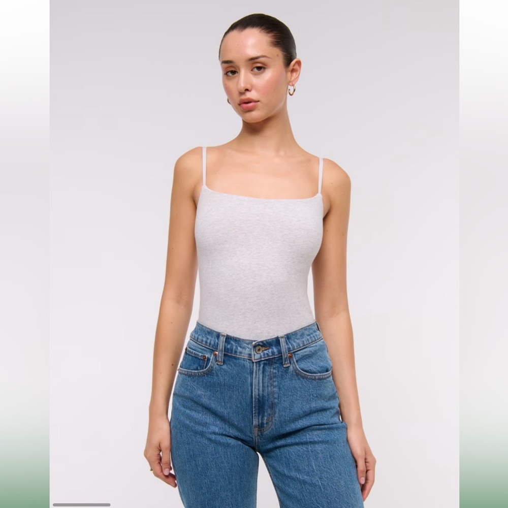 Abercrombie & Fitch Cotton Seamless Fabric Cami Bodysuit in Grey
